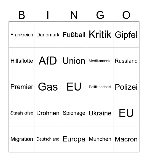 Was liegt an? Bingo Card