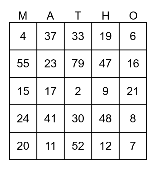 P  E  MD  AS Bingo Card