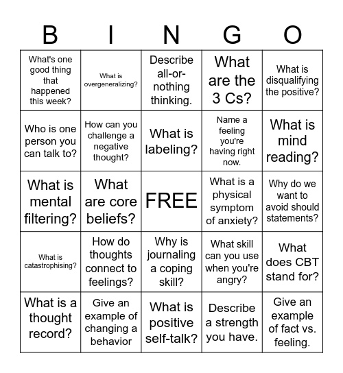 CBT Bingo Card