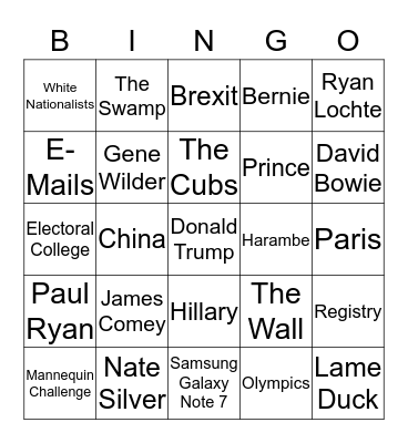 2016 Thanksgiving Table Bingo Card