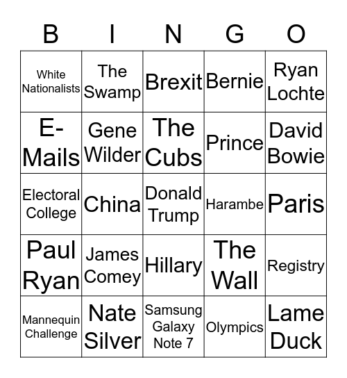 2016 Thanksgiving Table Bingo Card