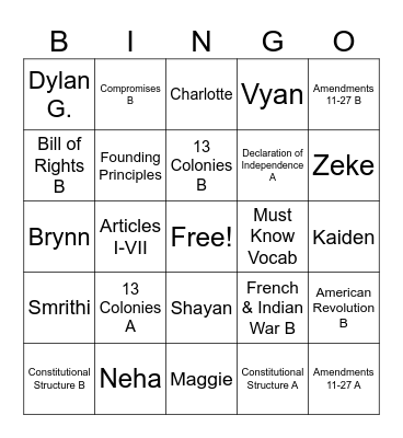 The Constitution Bingo Card