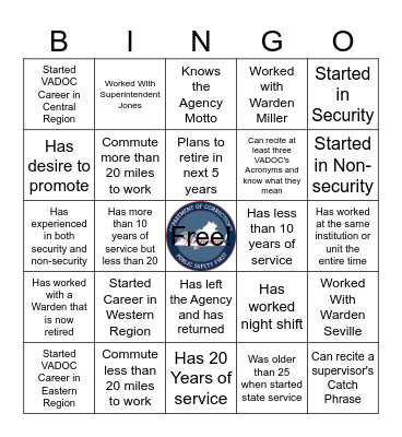 Eastern Region Service Awards 2025 Bingo Card