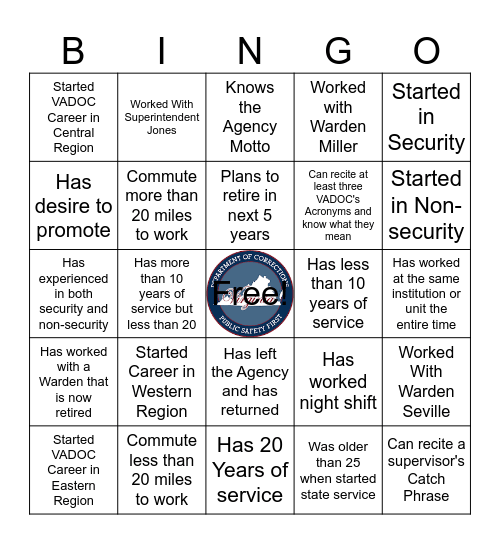 Eastern Region Service Awards 2025 Bingo Card