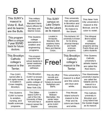College Fair Scavenger Hunt Bingo Card