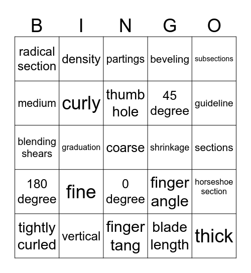 Haircutting Bingo Card
