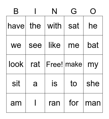 Unit 1 sight words Bingo Card