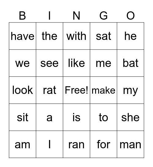 Unit 1 sight words Bingo Card