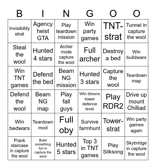 Weekend Bingo Card