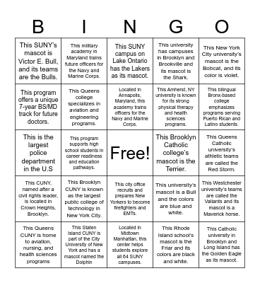 College Fair Scavenger Hunt Bingo Card