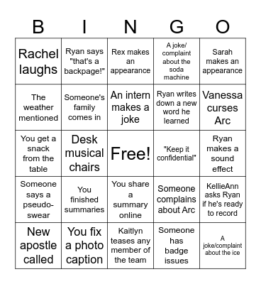 Church News Conference Bingo Card