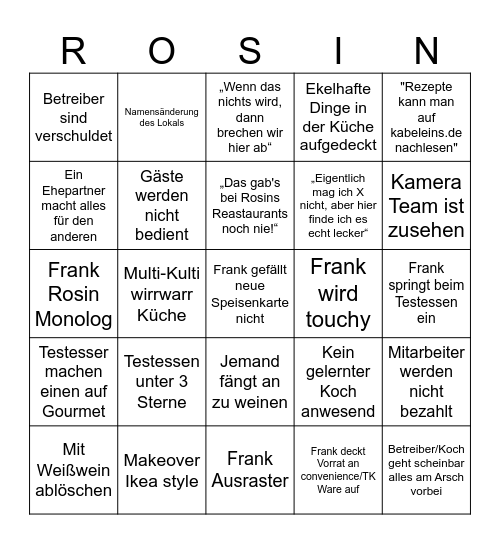Frank Rosin Bingo Card