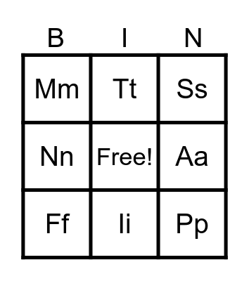 Letters Bingo Card