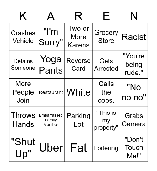 Ultimate Karen Bingo Card Bingo Card