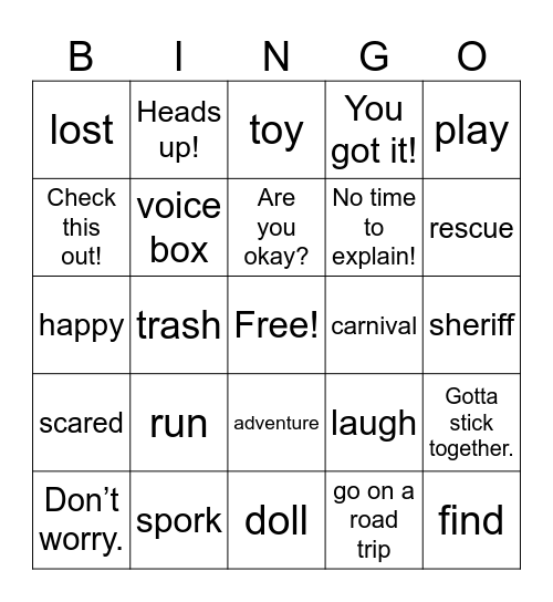 Toy Story 4 Bingo Card
