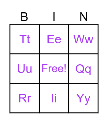 ALPHABET Bingo Card