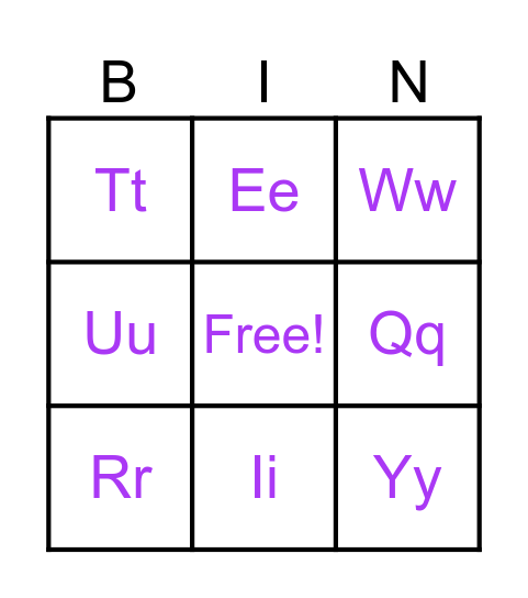 ALPHABET Bingo Card