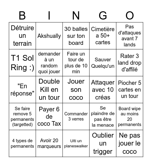 Soirée Commander Chill Bingo Card