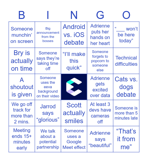 eeva Team Meeting Bingo Card