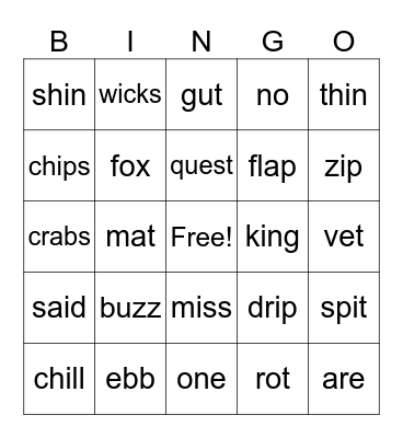 Skills 1 Bingo Card