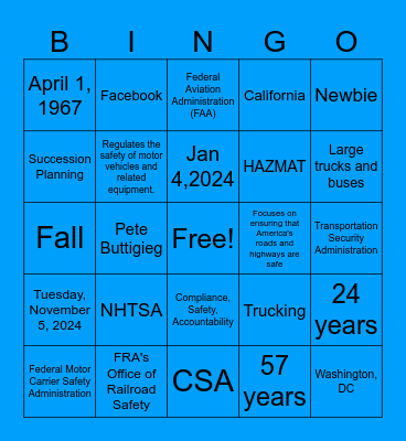 FMCSA + DOT Bingo Card
