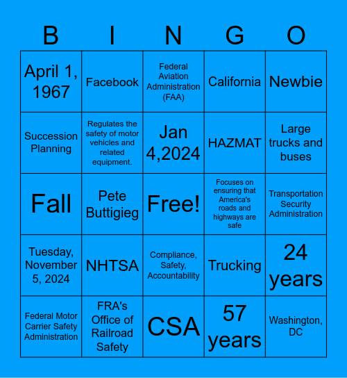 FMCSA + DOT Bingo Card