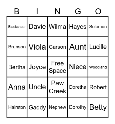 Hayes Family Reunion 2025 Bingo Card