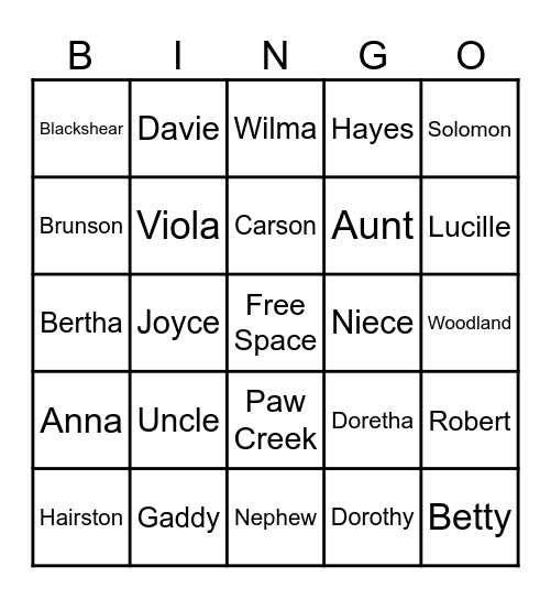 Hayes Family Reunion 2025 Bingo Card