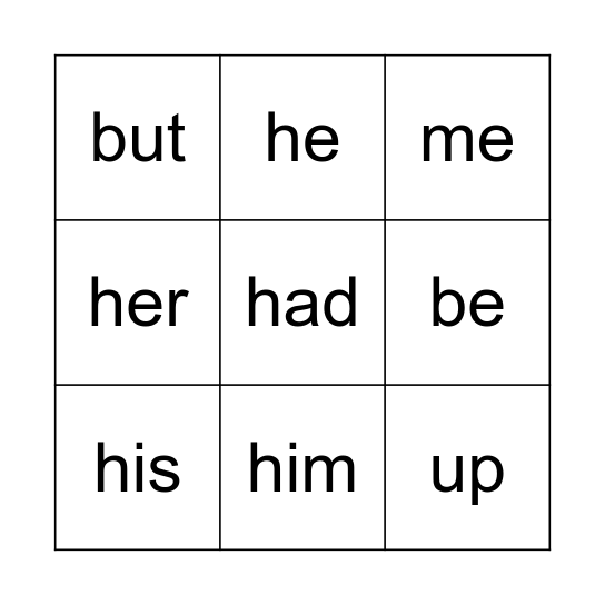 power words Bingo Card