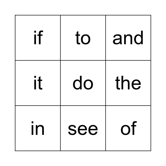 power words Bingo Card