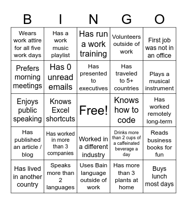 NA FS Team Bingo Card