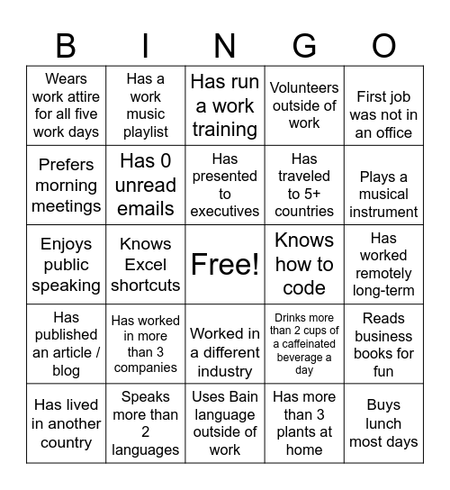 NA FS Team Bingo Card