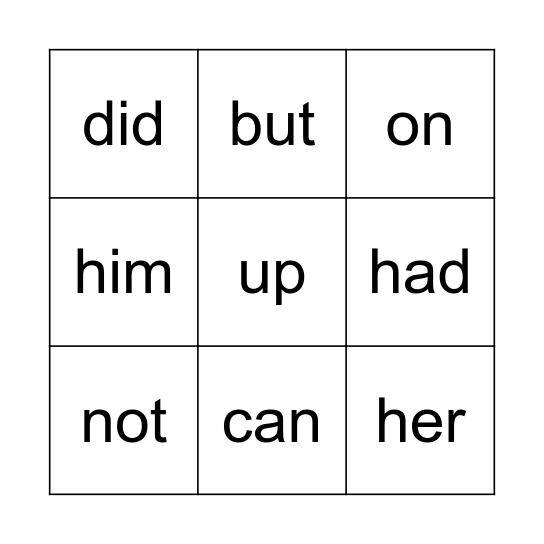 power words Bingo Card