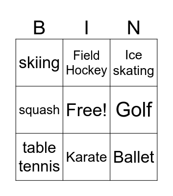Complex sports Bingo Card