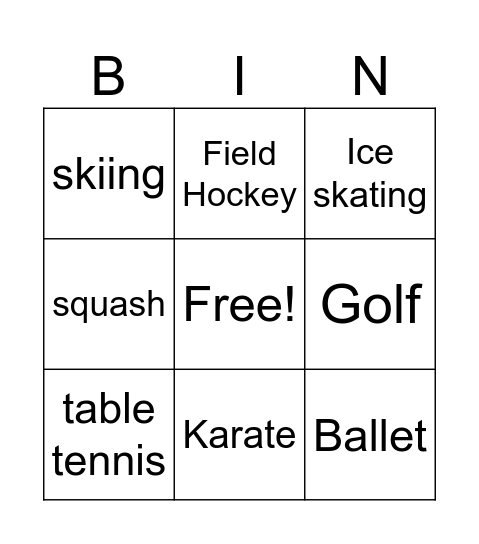 Complex sports Bingo Card