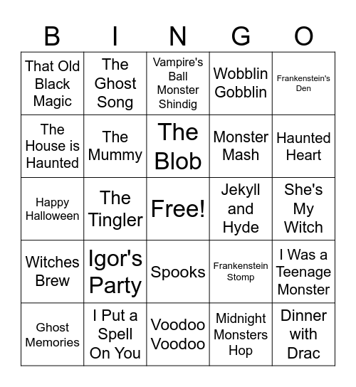 Halloween Music Bingo Card