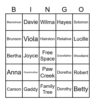 Hayes Family Reunion 2025 Bingo Card