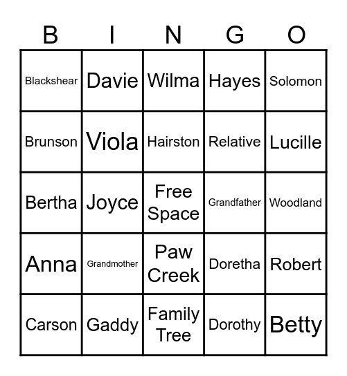 Hayes Family Reunion 2025 Bingo Card