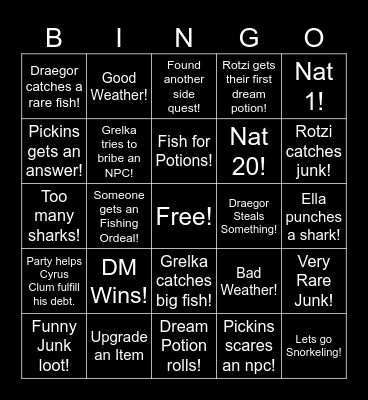Fishing Dreams: Session 16 Bingo Card