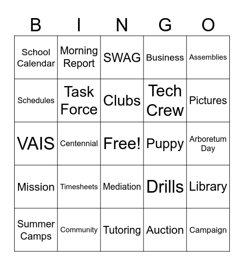Announcements! Bingo Card