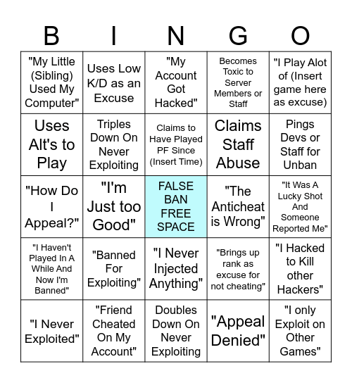 FALSE BAN BINGO Card