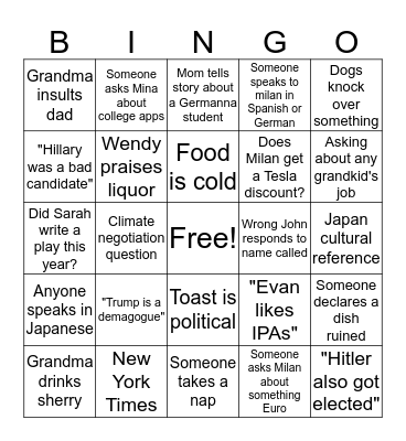 Thanksgiving Bingo Card