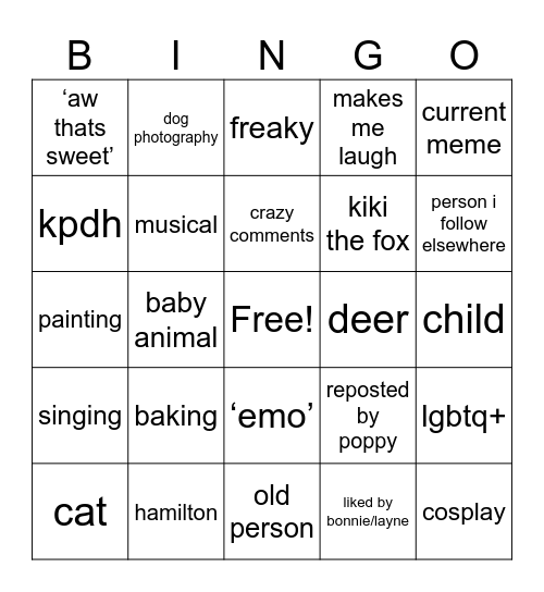 insta reels bingooo Bingo Card