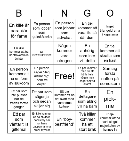 Love is Blind Bingo! Bingo Card