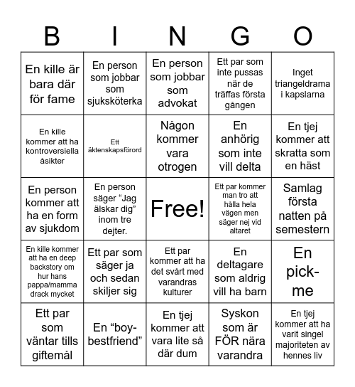 Love is Blind Bingo! Bingo Card