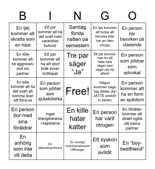 Love is Blind Bingo! Bingo Card