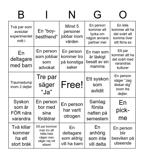 Love is Blind Bingo! Bingo Card
