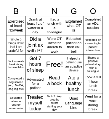 OT Month Bingo Card