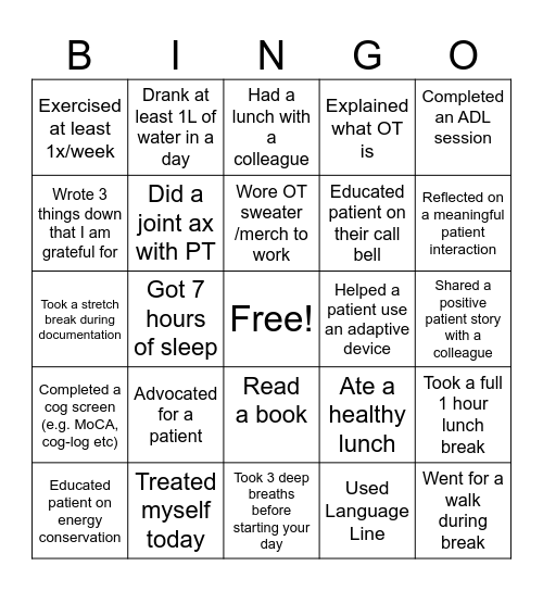 OT Month Bingo Card