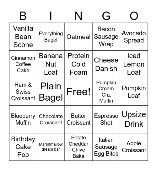 Upsell Pastries Bingo Card